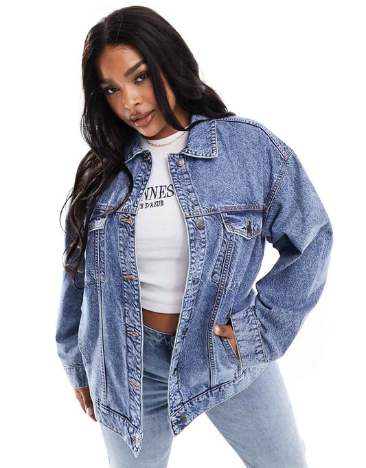 ASOS DESIGN Curve oversized 90's denim jacket in mid wash blue