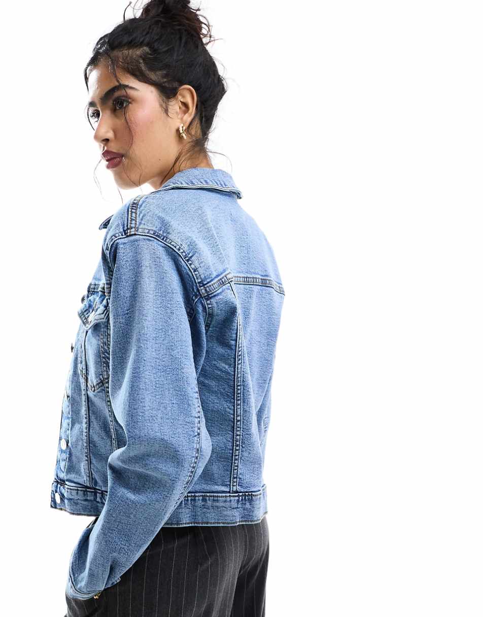 ASOS DESIGN denim western jacket in midwash blue