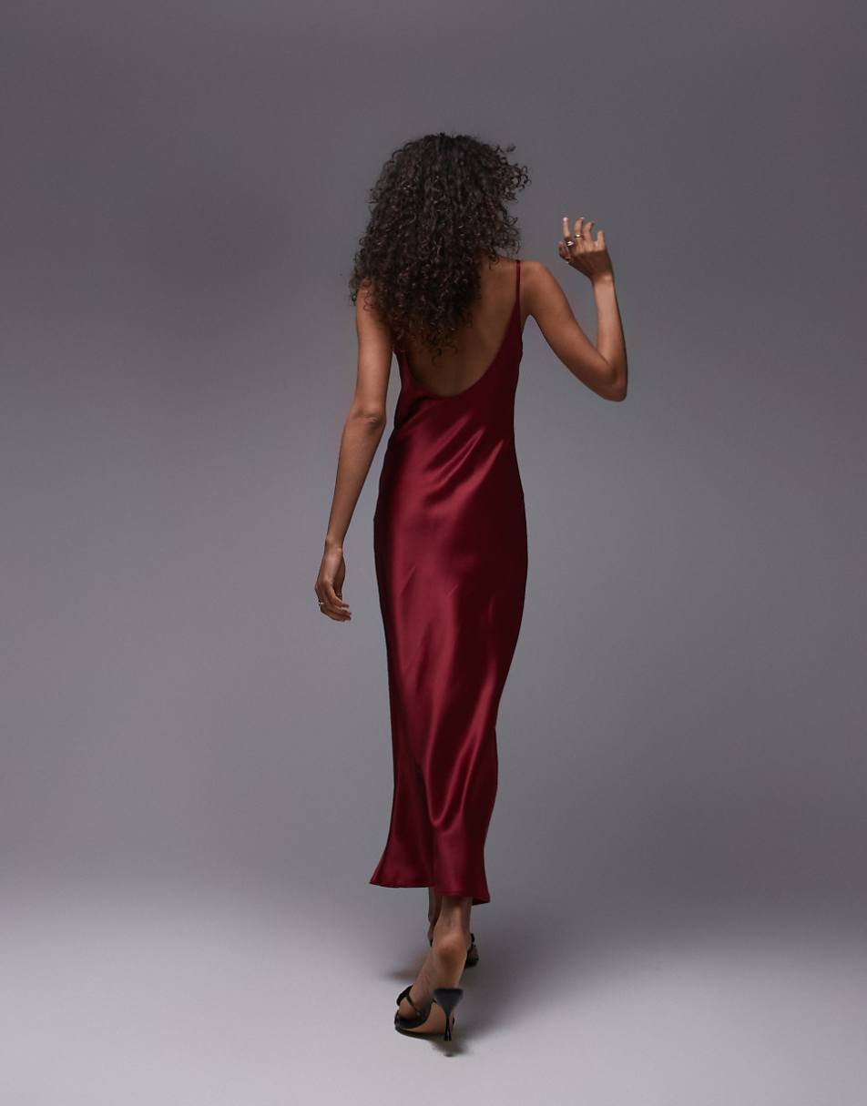 Topshop scoop cami maxi slip dress in burgundy