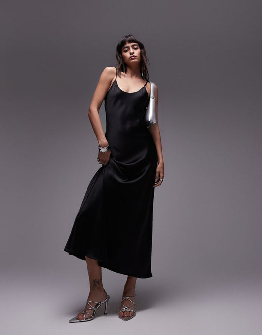 Topshop cami scoop maxi slip dress in black