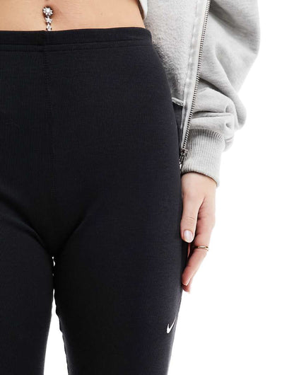 Nike ribbed mid rise flared pants in black