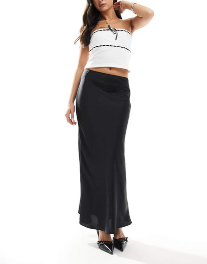 ASOS DESIGN satin bias maxi skirt in black