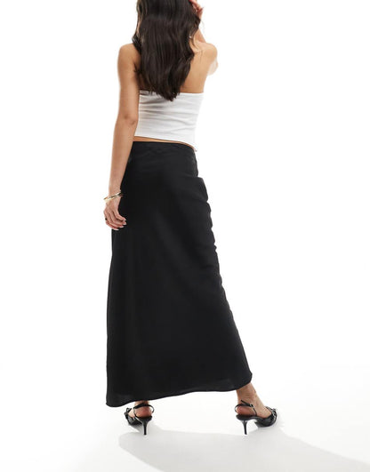ASOS DESIGN satin bias maxi skirt in black