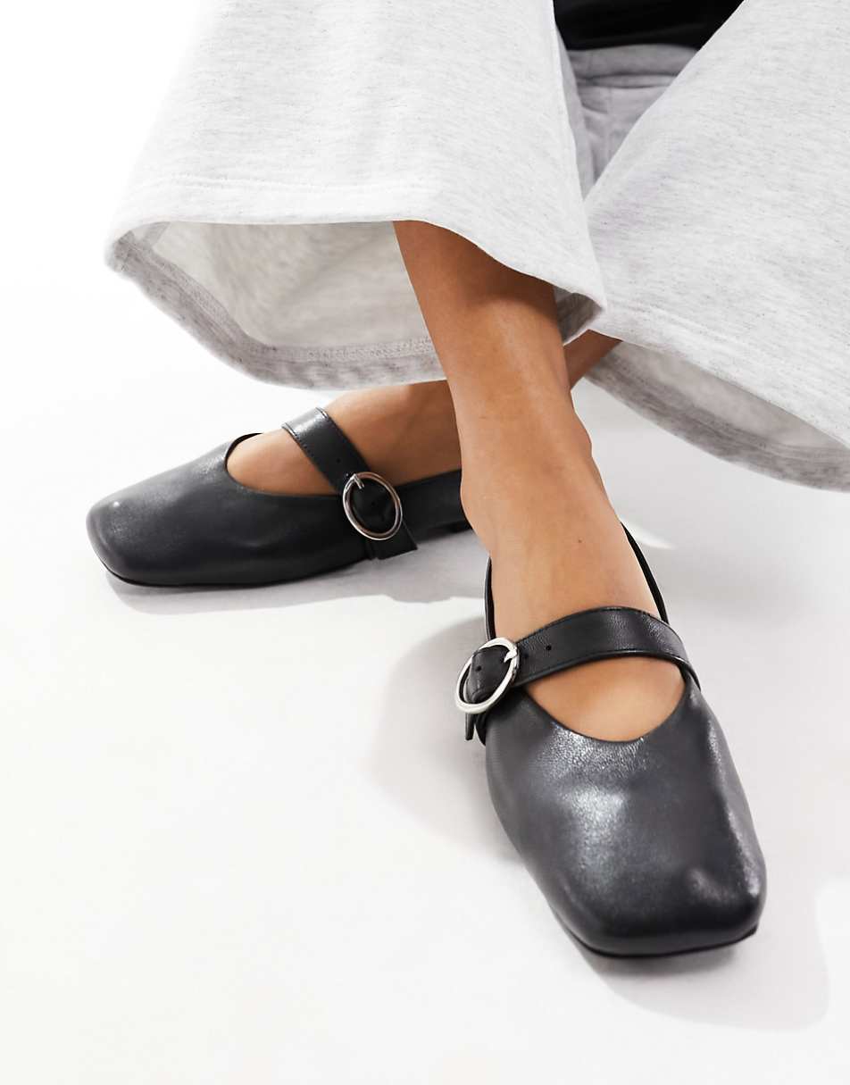 ASOS DESIGN Luxe Premium Leather Mary Jane ballet flats in black