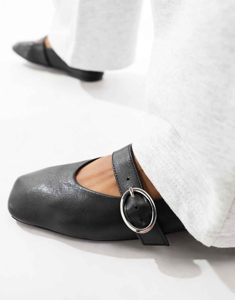 ASOS DESIGN Luxe Premium Leather Mary Jane ballet flats in black