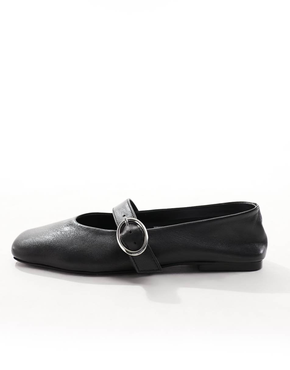 ASOS DESIGN Luxe Premium Leather Mary Jane ballet flats in black