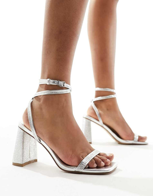 Simmi London Bolt block heeled sandal in embellished silver