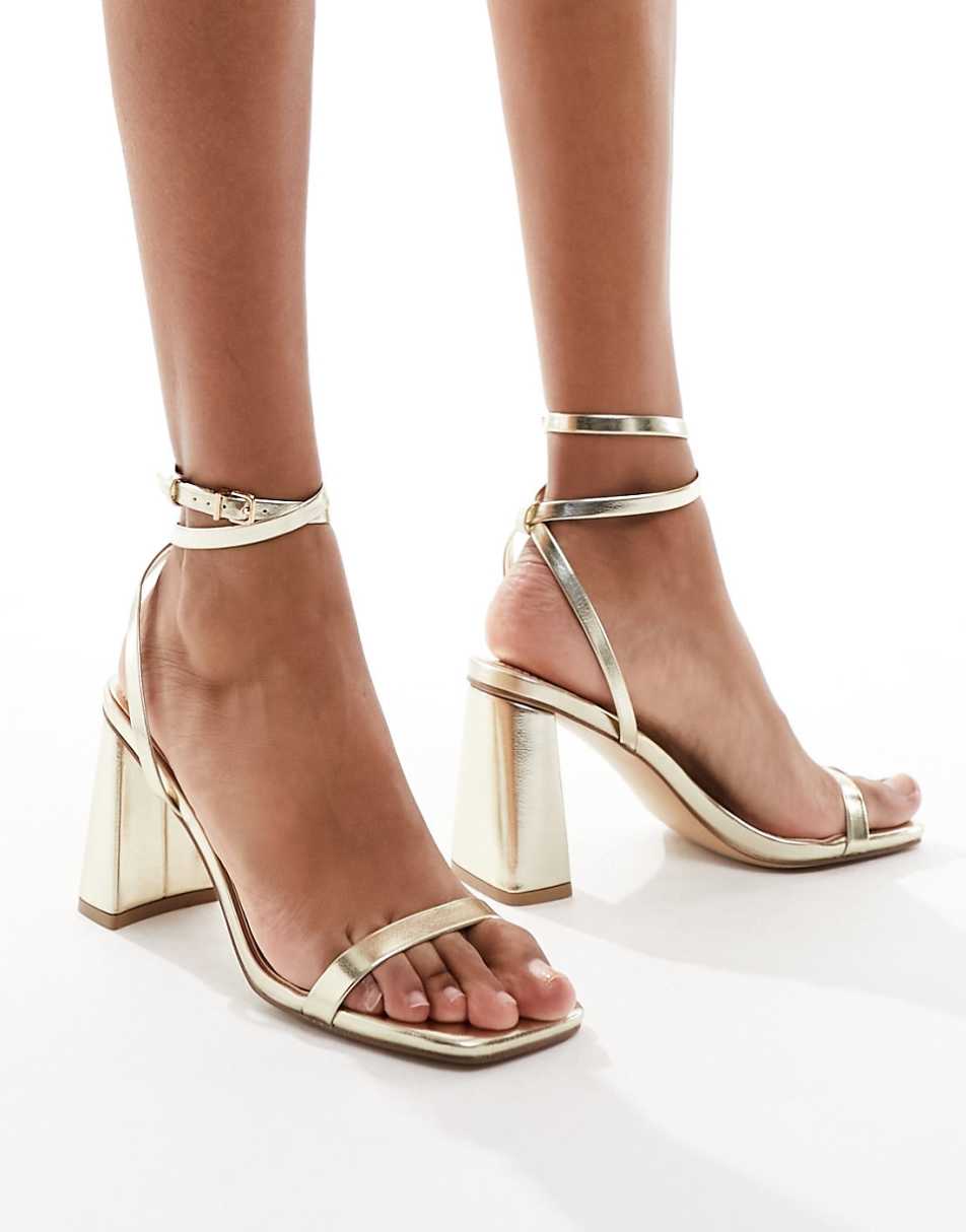 Simmi London Wide Fit Bia strappy block heeled sandal in gold