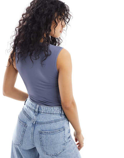 ASOS DESIGN seamless tank bodysuit in blue gray