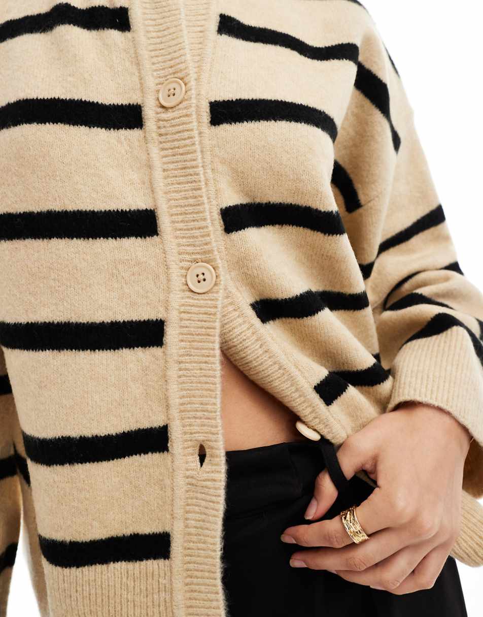 ASOS DESIGN boxy knit button front crew neck cardigan in stripe