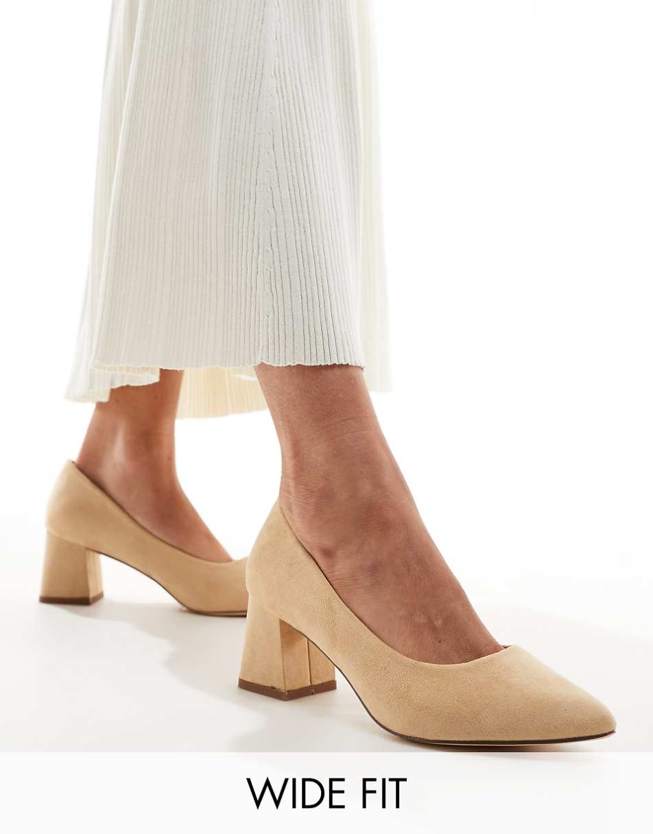 Truffle Collection wide fit block heel pumps in beige