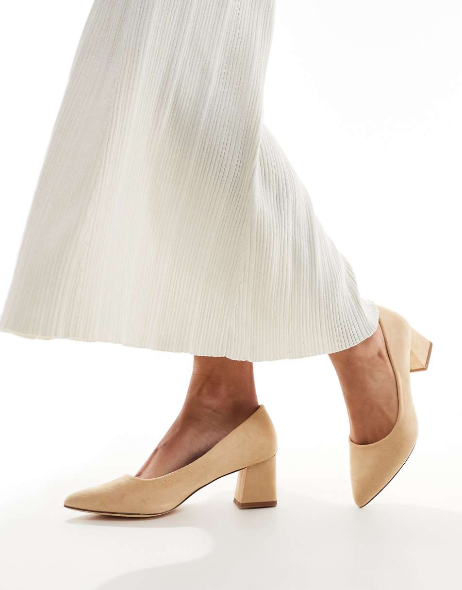 Truffle Collection wide fit block heel pumps in beige