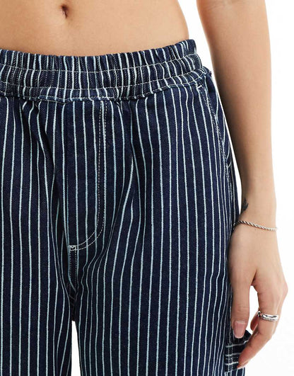 COLLUSION pull on cargo pants in blue stripe