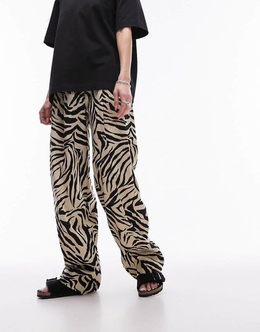 Topshop zebra printed wide leg linen pants in monochrome