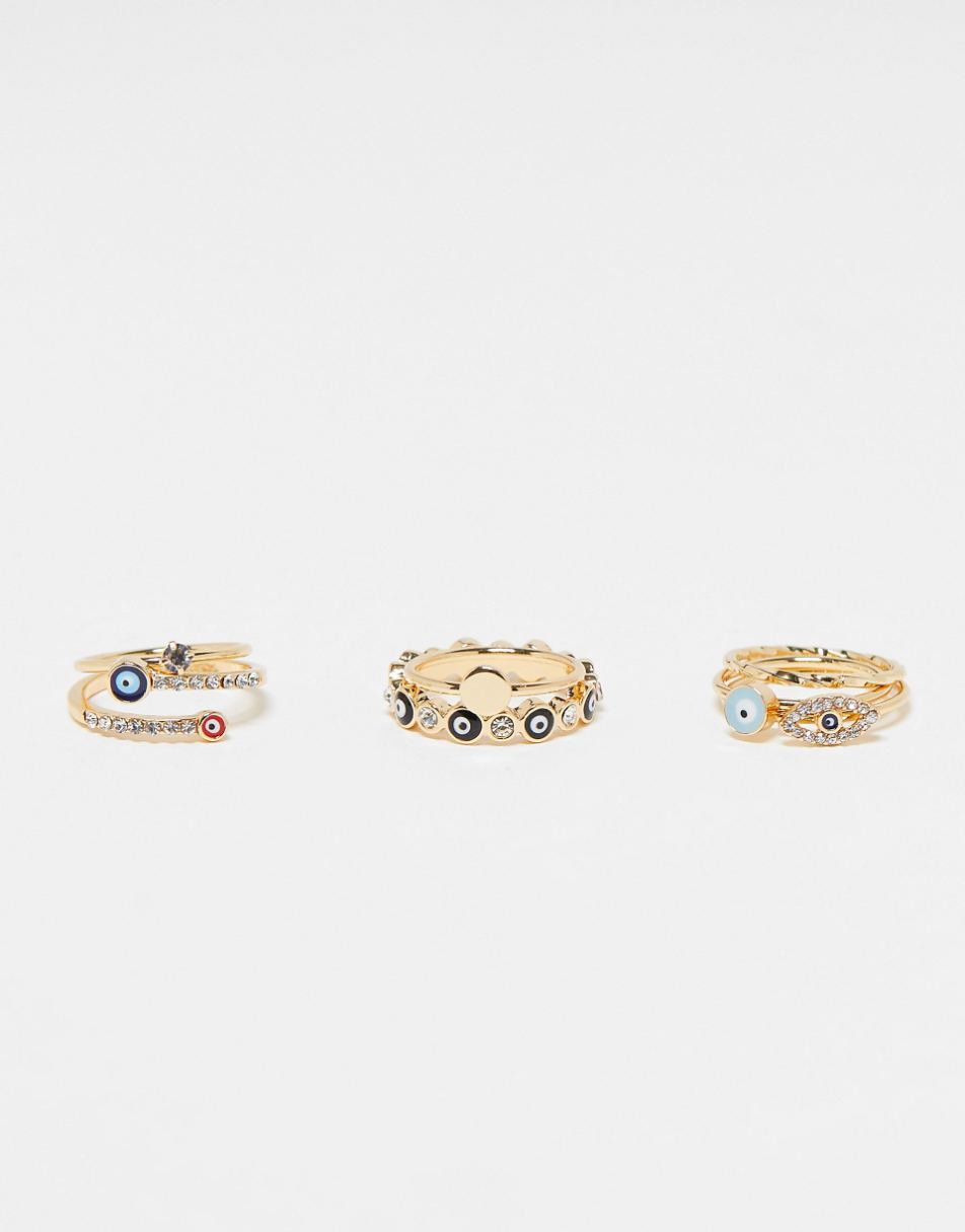 ALDO Daralaenna 3-pack eye charm rings in gold