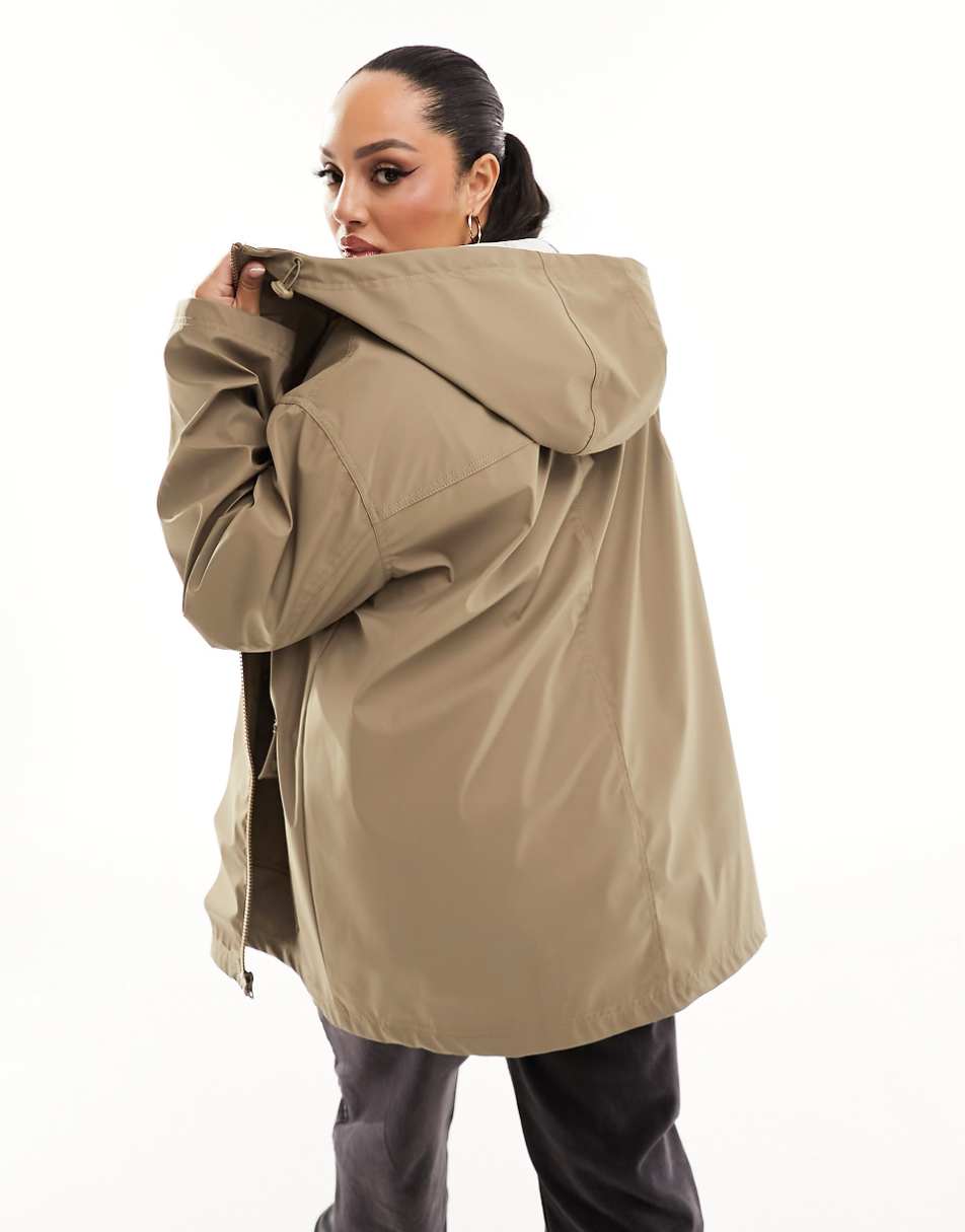 ASOS DESIGN Curve rubberized rain coat in mushroom