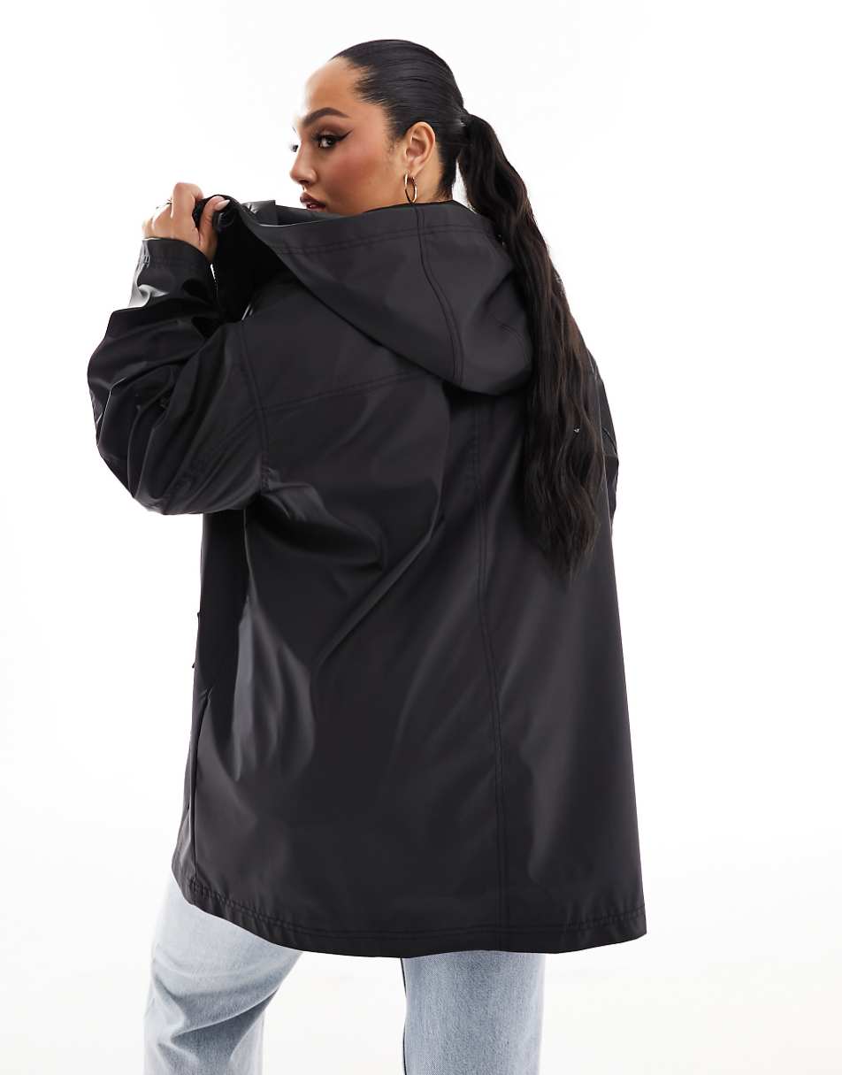 ASOS DESIGN Curve rubberized rain coat in black