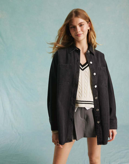Miss Selfridge oversized denim shirt in black wash