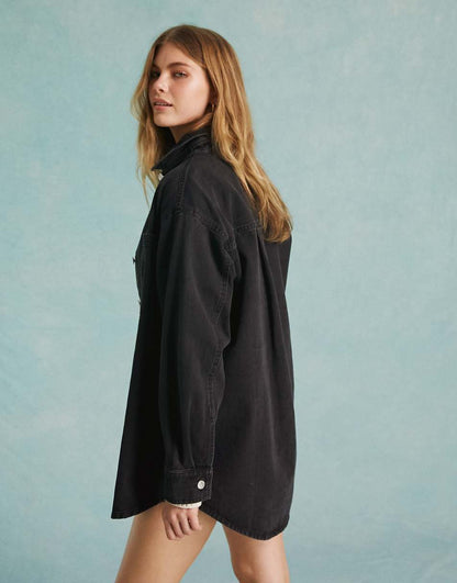 Miss Selfridge oversized denim shirt in black wash