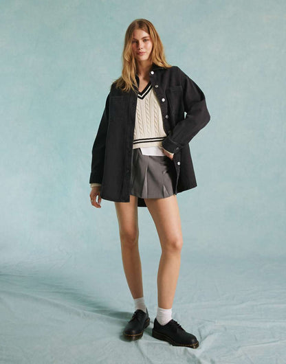 Miss Selfridge oversized denim shirt in black wash