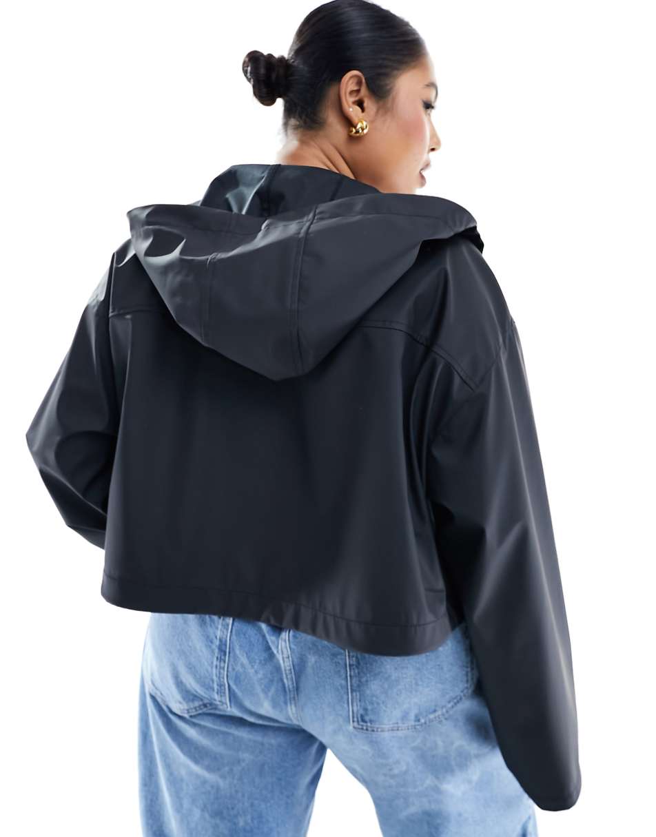 ASOS DESIGN Curve cropped rain jacket with hood in black