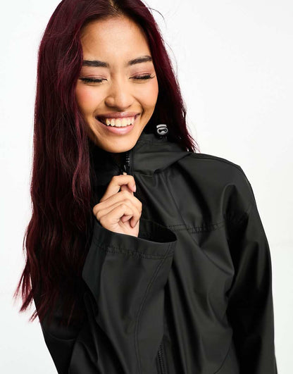 ASOS DESIGN rubberized rain coat in black
