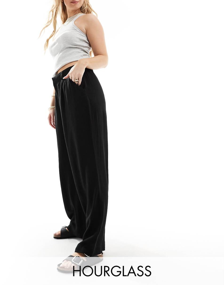 ASOS DESIGN Hourglass Wide leg dad pants with linen in black