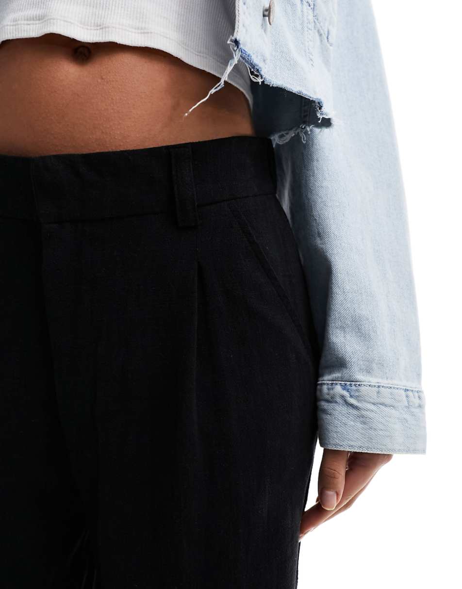 ASOS DESIGN Wide leg dad pants with linen in black