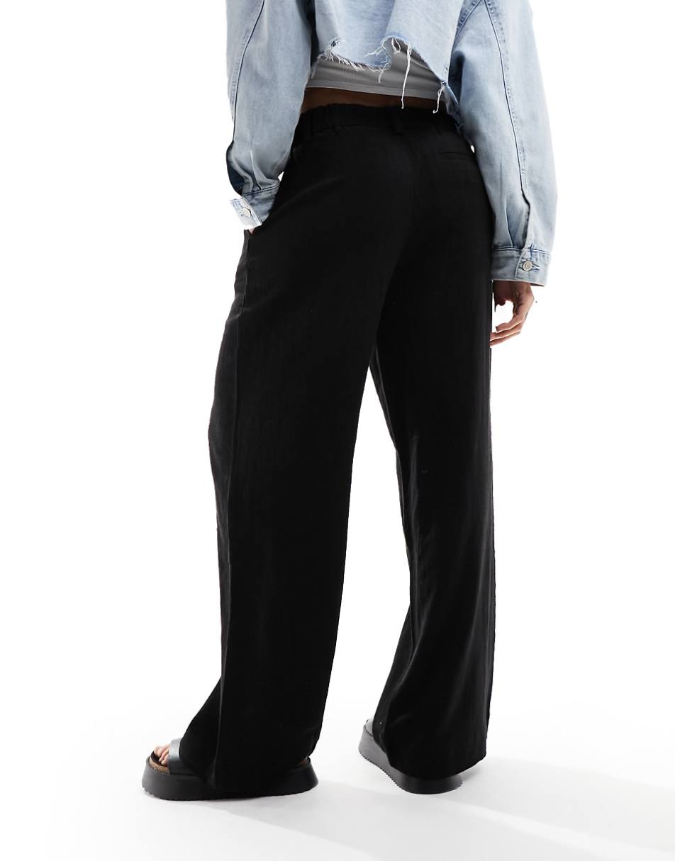 ASOS DESIGN Wide leg dad pants with linen in black