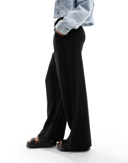ASOS DESIGN Wide leg dad pants with linen in black