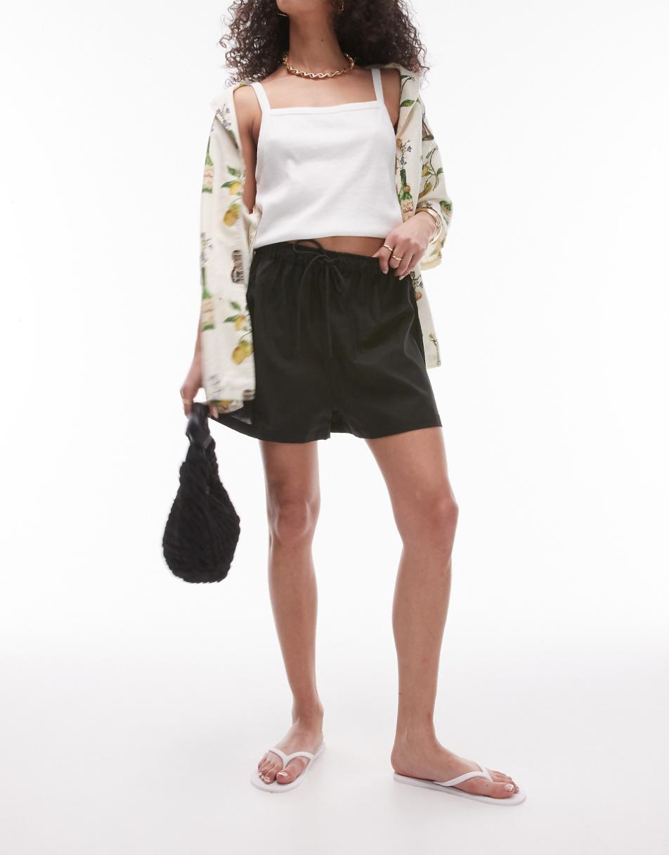 Topshop linen blend beach shorts in black - part of a set