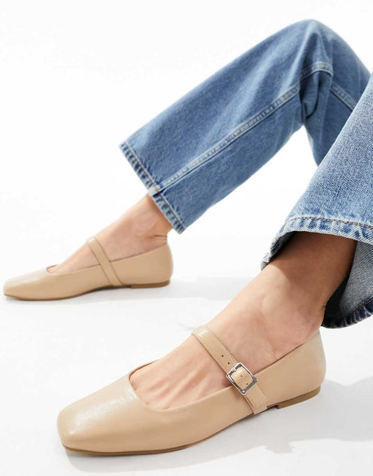 ASOS DESIGN Lottie Mary Jane Ballet Flats in Beige