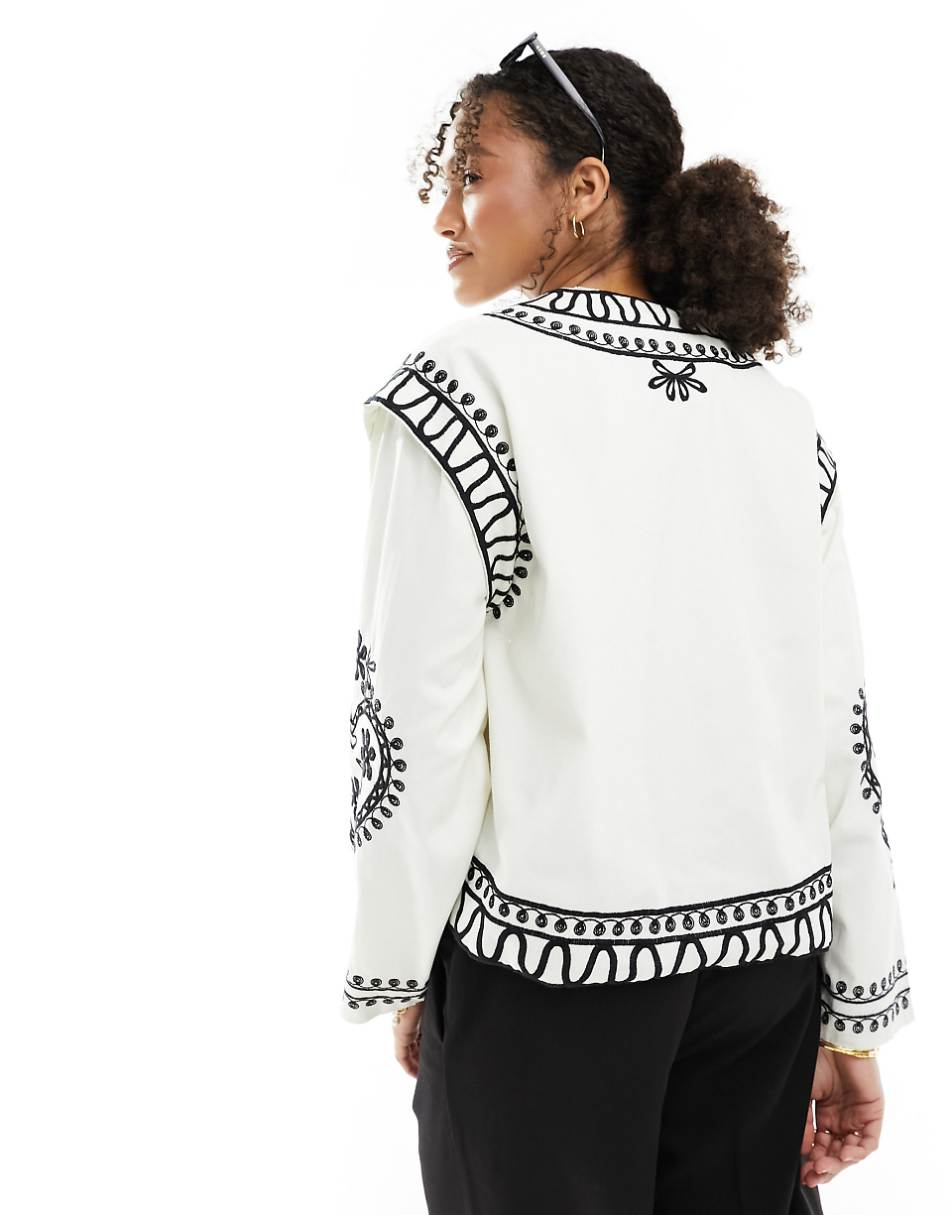 ASOS DESIGN embroidered twill jacket in white