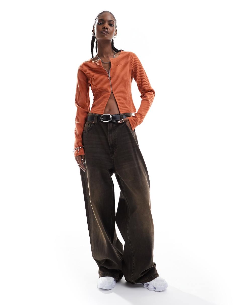 Nike Chill Knit ribbed cardigan in burnt orange