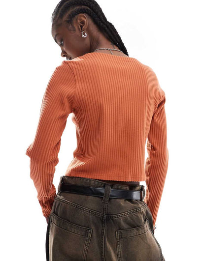 Nike Chill Knit ribbed cardigan in burnt orange