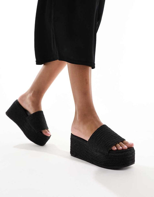 South Beach platform espadrille mules sandals in black