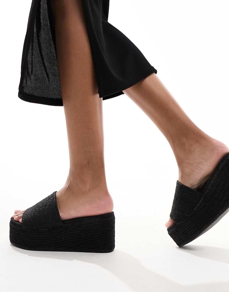 South Beach platform espadrille mules sandals in black