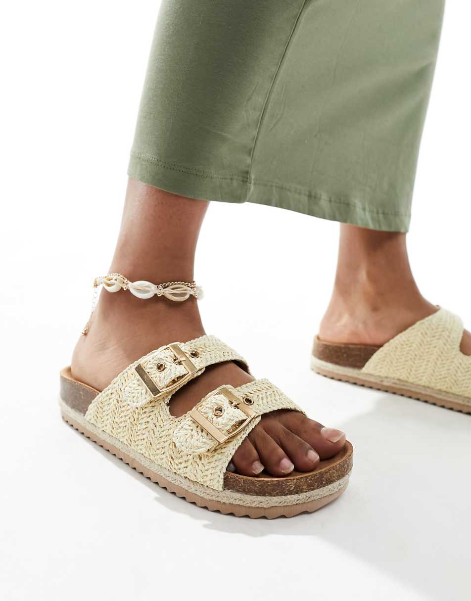 South Beach double buckle espadrille sandals in natural