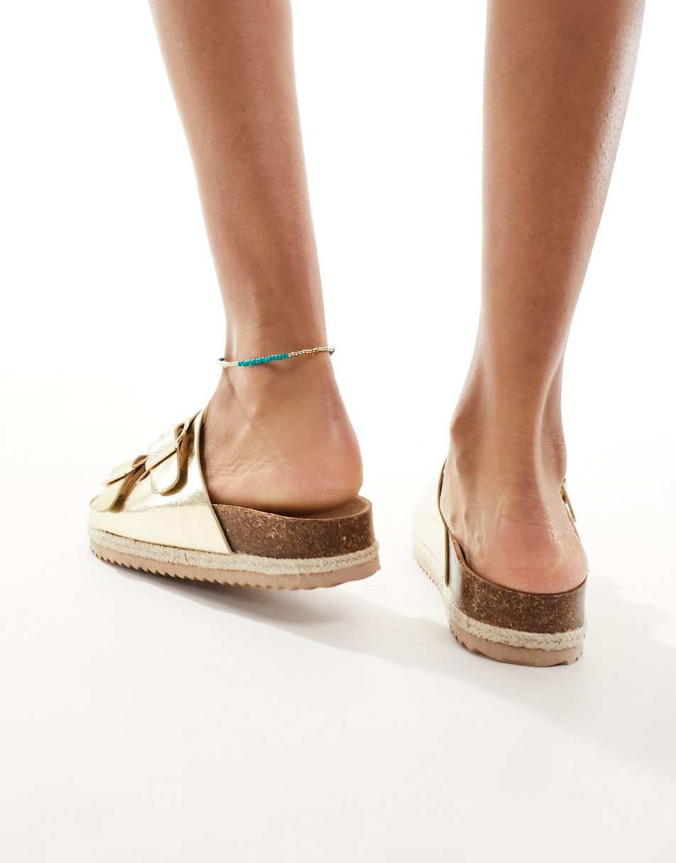 South Beach double buckle espadrille sandals in gold