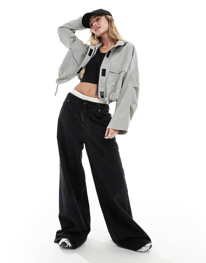 ASOS DESIGN nylon pocket jacket in gray