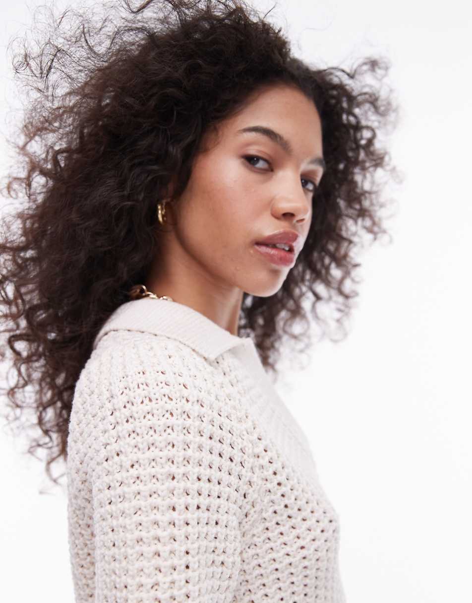 Topshop knit chunky polo top in cream