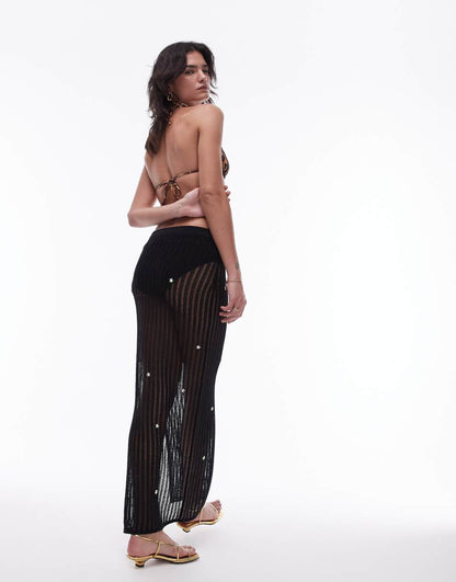 Topshop knit sheer knit starfish skirt in black