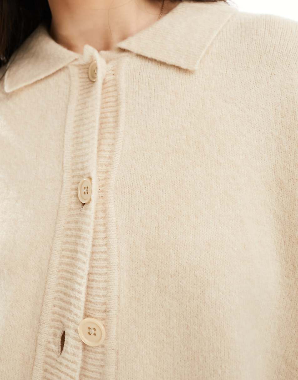 ASOS DESIGN knit collar shirt cardigan in oatmeal