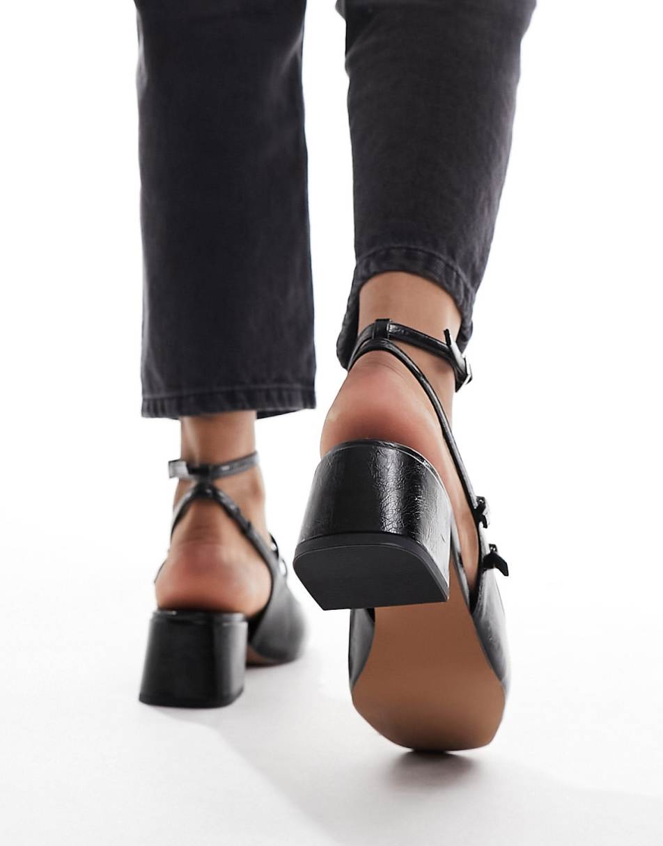 ASOS DESIGN Soccer mid block heeled mary jane shoes in black