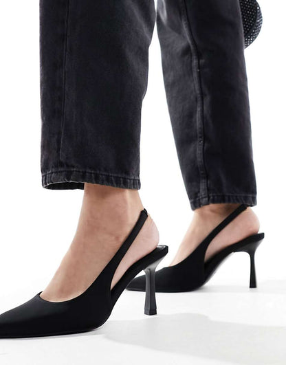 ASOS DESIGN Salty slingback stiletto mid shoes in black