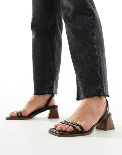 ASOS DESIGN Wide Fit Honeydew mid block heeled sandals in black
