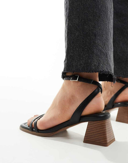 ASOS DESIGN Wide Fit Honeydew mid block heeled sandals in black