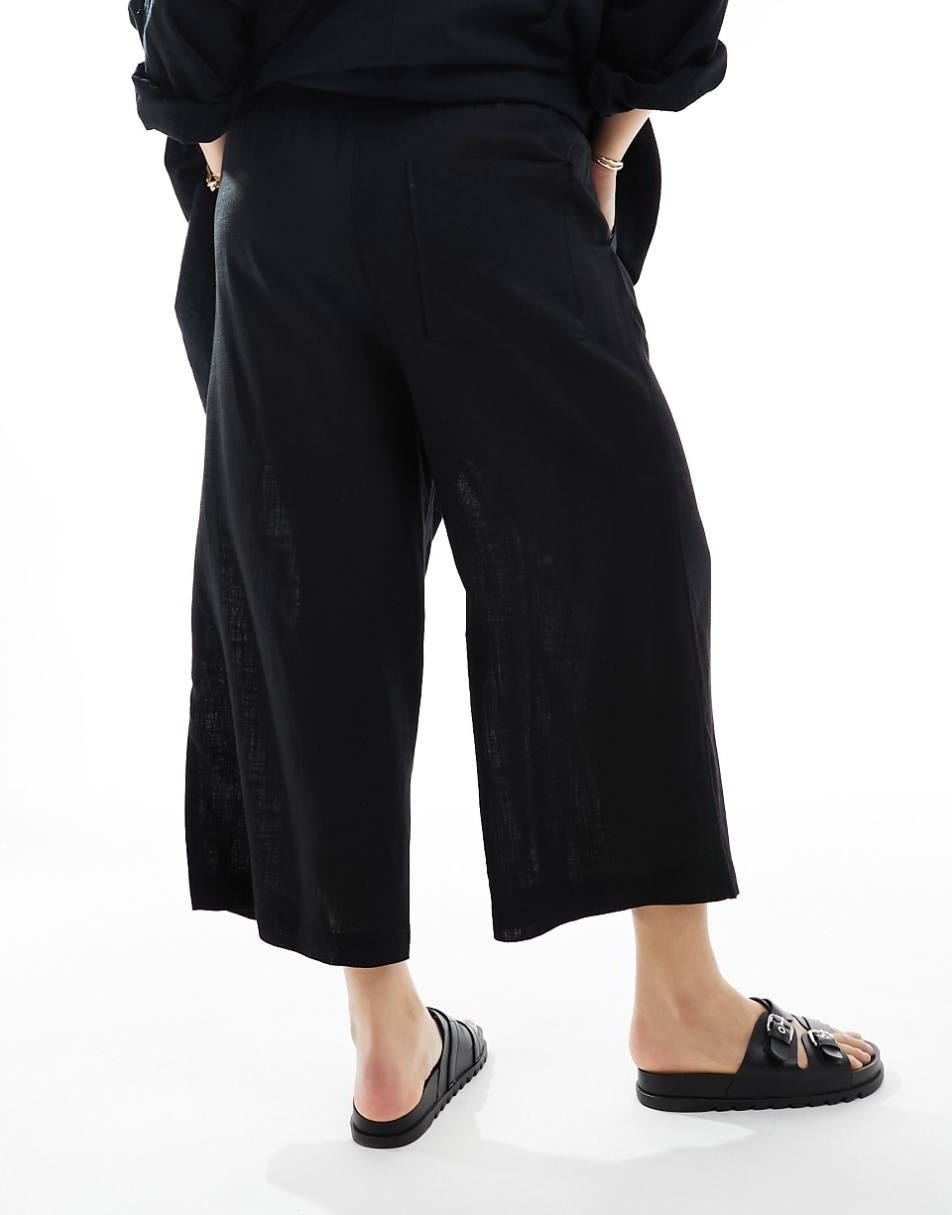 ASOS DESIGN Curve pull on culotte pants with linen in black