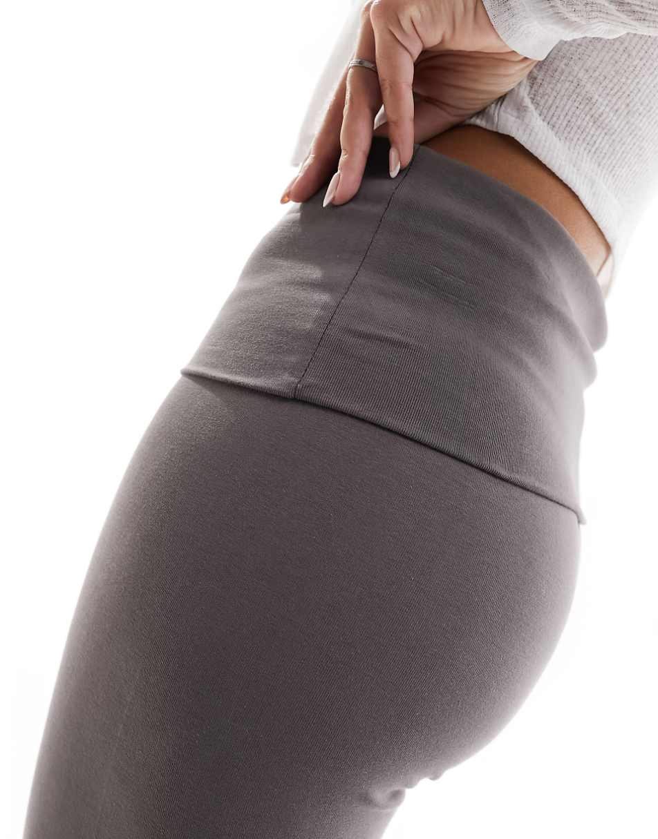 Stradivarius flare leggings with fold over waist in gray