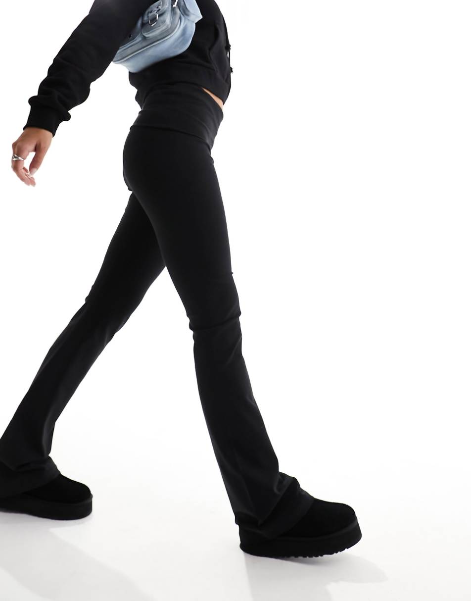 Stradivarius flare legging with fold over waist in black